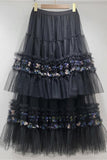 Layered Skirt with Floral Details