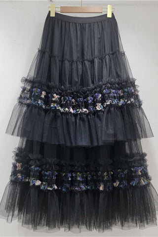 Layered Skirt with Floral Details