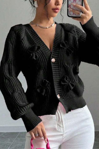 Charming Knit Cardigan with Bow Details