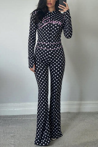 Polka Dot Hooded Pants Set