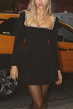 Square Neck Pearl-Accent Dress