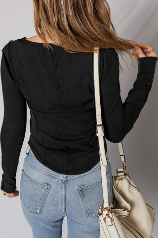 Exposed Seam Ribbed Long Sleeve Top