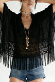 Fringe-Trim Floral Blouse