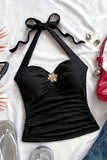 Floral-Embellished Halter Neck Tank