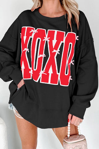 Bow XOXO Letter Graphic Sweatshirt