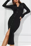 Button-Front Knit Midi Dress