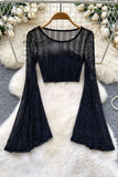 Flared Sleeve Sheer Crop Top