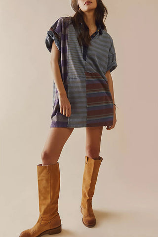 Striped Casual Belted Shirt Dress