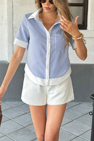 Striped Button-Front Polo Shirt