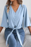V-Neck Button-Front Blouse