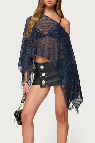 Asymmetric Fringe Knit Blouse