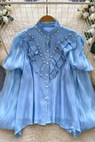 Pearl-Trimmed Ruffle Blouse