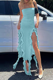 Strapless Midi Dress with Ruffle Detail