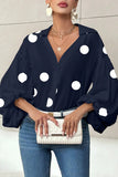 Polka Dot Blouse with Deep V-Neck