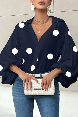 Polka Dot Blouse with Deep V-Neck