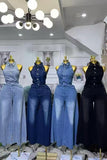 Chic Halter Denim Jumpsuit