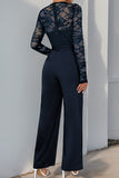 Lace Long-Sleeve Belted Jumpsuit