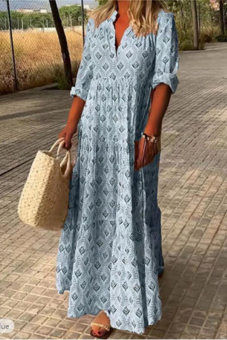 Long-Sleeve Printed Maxi Dress