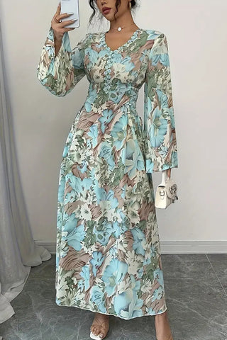 Floral Print Lace-Up Casual Dress