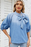 Stylish Bow-Tie Puff Sleeve Shirt