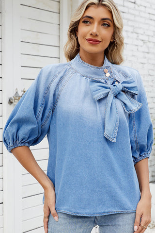 Stylish Bow-Tie Puff Sleeve Shirt