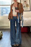 High-Waisted Wide Leg Denim Pants