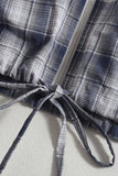 Zip-Up Plaid Shacket with Drawstring Waist