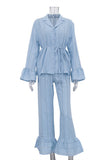 Ruffle-Trim Pants Set with Tie Waist