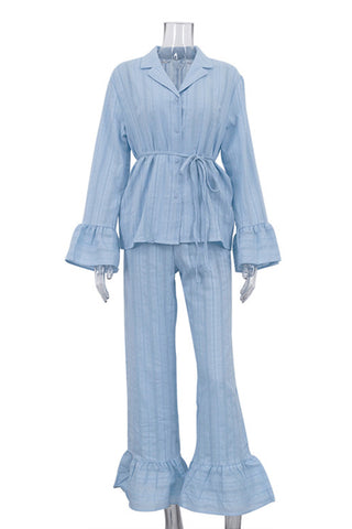 Ruffle-Trim Pants Set with Tie Waist