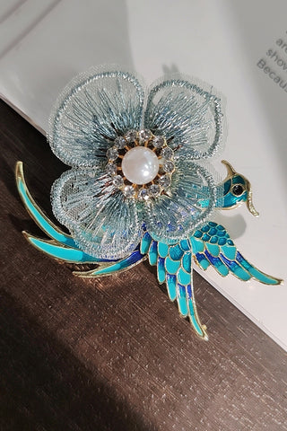 Elegant Floral Bird Brooch