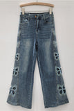 Patterned Wide-Leg Denim Jeans