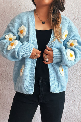 Floral Embellished Open-Front Cardigan