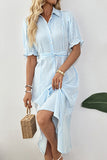 Striped Puff-Sleeve Midi Dress