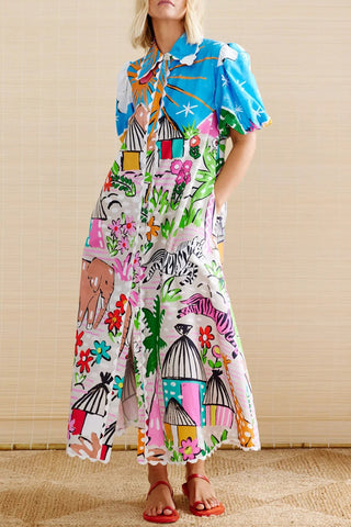 Colorful Cartoon Print Midi Dress