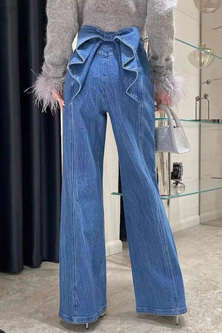 Bow Detail Denim Straight Jeans