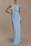 Polka Dot Halter Evening Dress