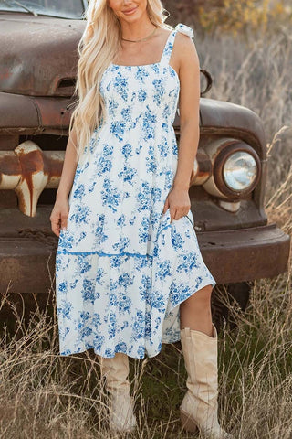 Knot Shoulder Floral Sleeveless Dress