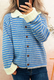Striped Button Cardigan with Contrasting Collar
