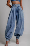 High-Waisted Wide-Leg Denim Pants