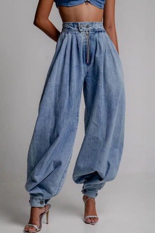 High-Waisted Wide-Leg Denim Pants
