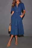 Belted Button-Front Denim Dress