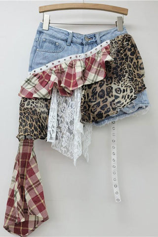 Layered Patchwork Mini Skirt