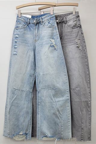 Distressed Wide-Leg Denim Pants