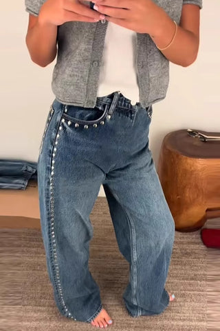 Studded Pocket Straight-Leg Jeans