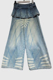 Pleated Waist Wide Leg Denim Pants