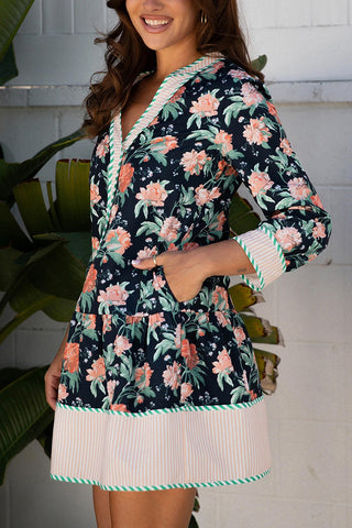 Floral Print V Neck Mini Dress