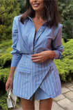 Striped Skirt Set with Collar