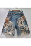 Floral Lace Embellished Denim Shorts
