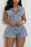 Chic Denim Zip-Up Romper