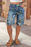 Floral Printed Denim Shorts